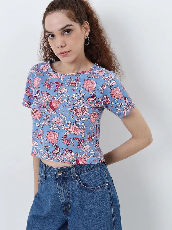 Unmissable Offer Bombay Paisley Blue Floral Printed Cotton Top