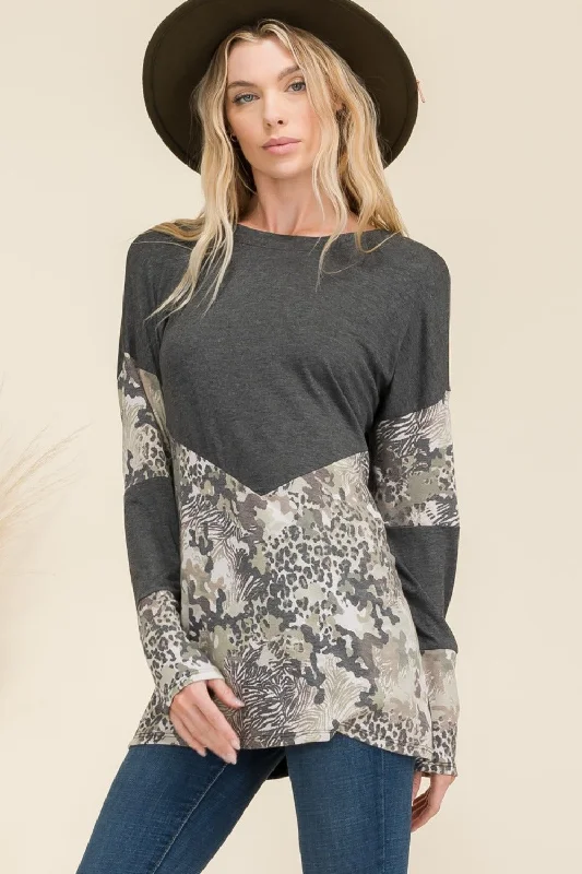 Super Bargain Celeste Full Size Mixed Animal Print Contrast Long Sleeve T-Shirt