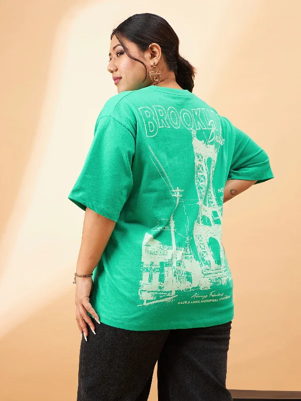 Price Meltdown Women Green Graphic BROOKLYN Print T-Shirt