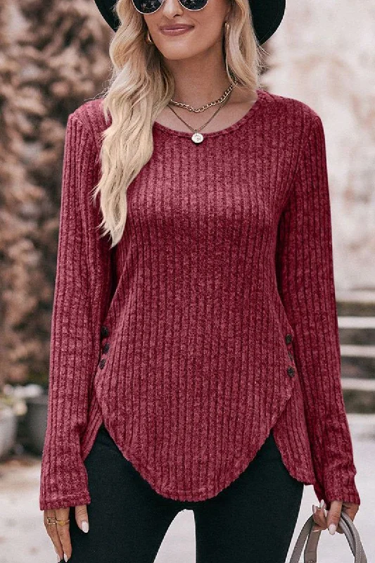 Exclusive Deal WOMEN CORDUROY LOOSE FIT SIDE BUTTONED SWEATER