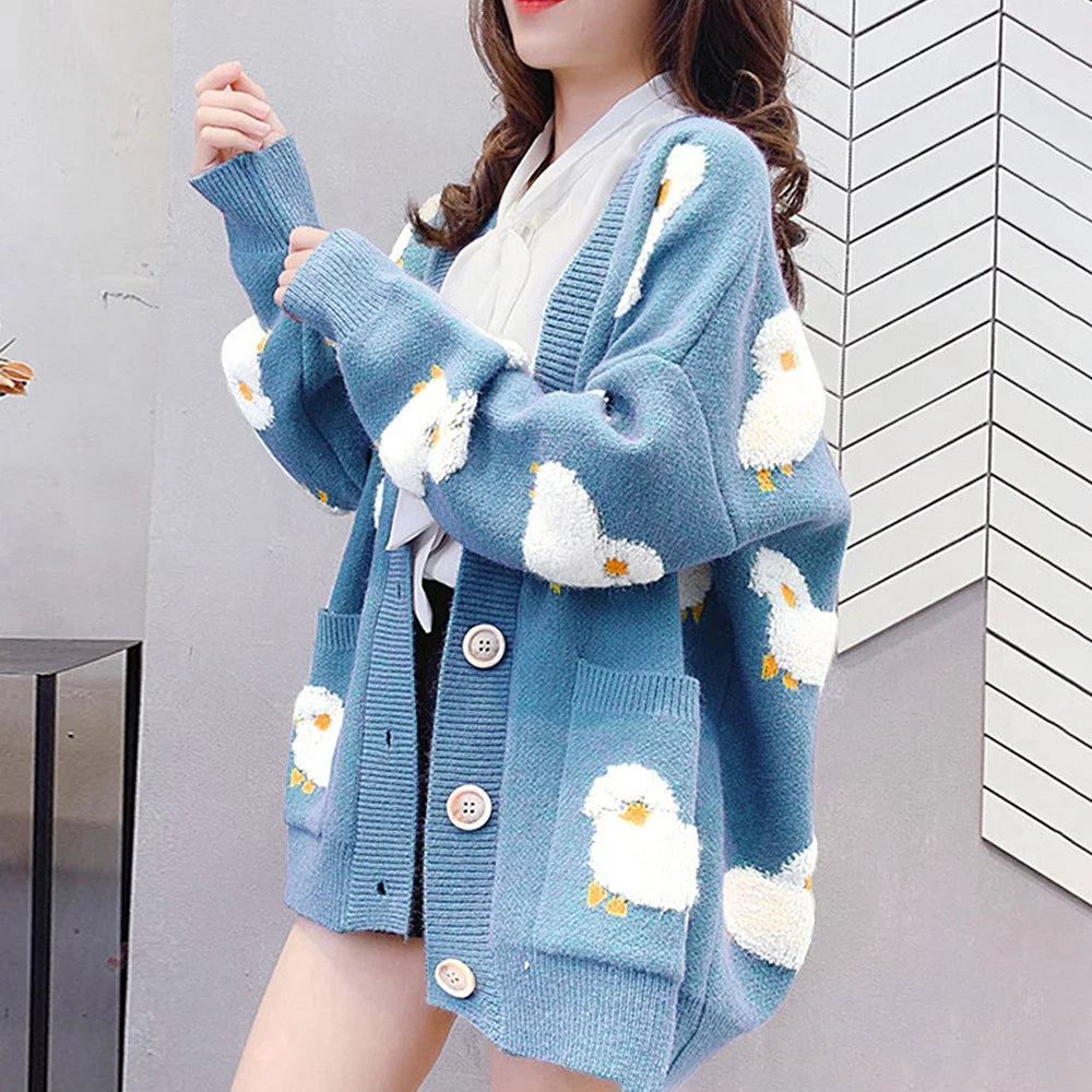 Stock Clearance Women Oversized Knitting Cardigan Coat Cute Sheep Buttons Front with Pocket Loose Sweater Casual Jackets      S2798