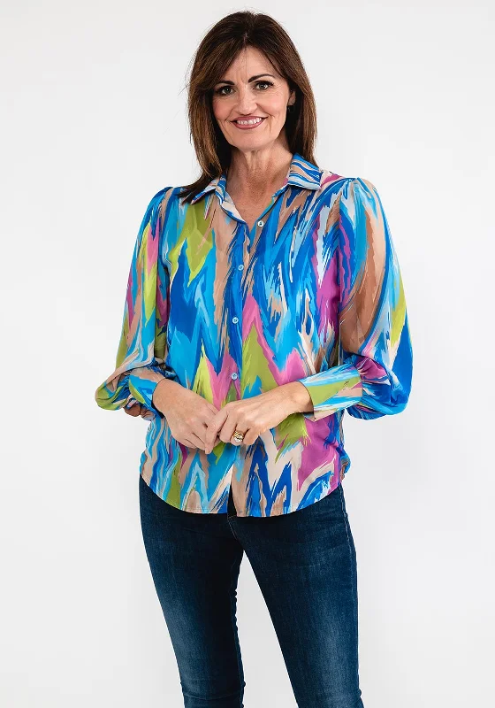 Savings Event Seventy1 One Size Printed Chiffon Shirt, Blue Multi