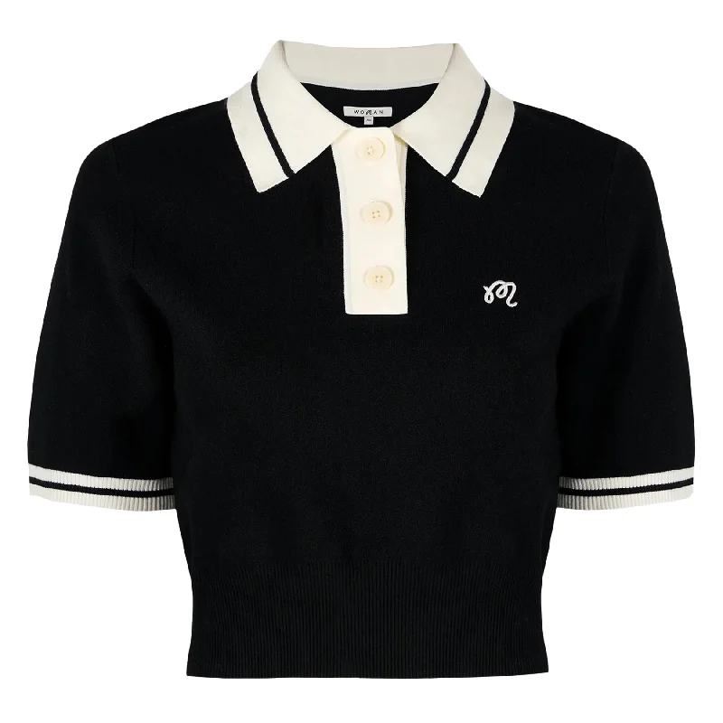 Mega Sale Womens Mikayla II Cropped Knit Polo Black/Ivory - 2025