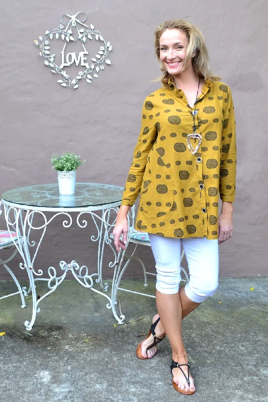 Sale Event Mustard Spot High Collar Tunic Shirt