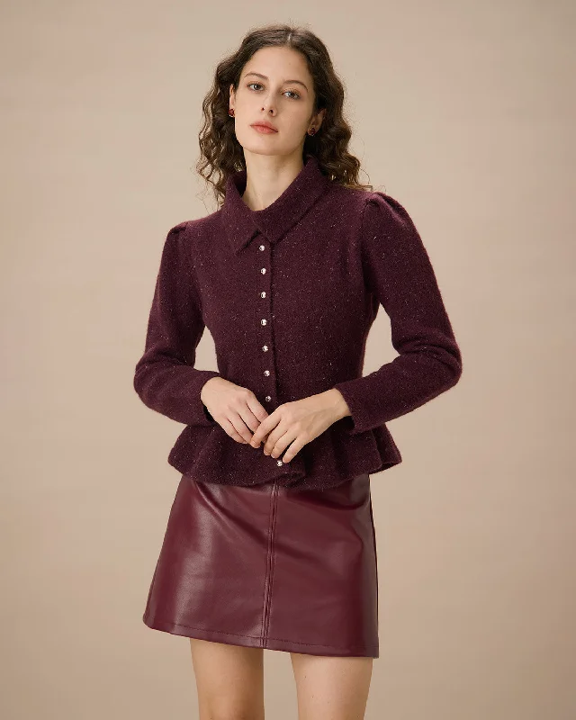 Time-Sensitive Purple Lapel Single-breasted Ruffle Cardigan