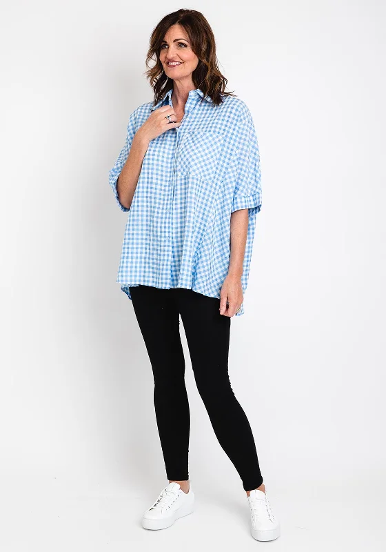 Value Deals The Serafina Collection One Size Oversized Gingham Shirt, Blue