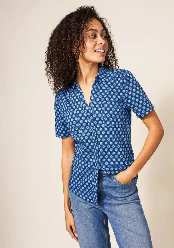 Exclusive Preview White Stuff Penny Print Jersey Shirt, Blue & Black