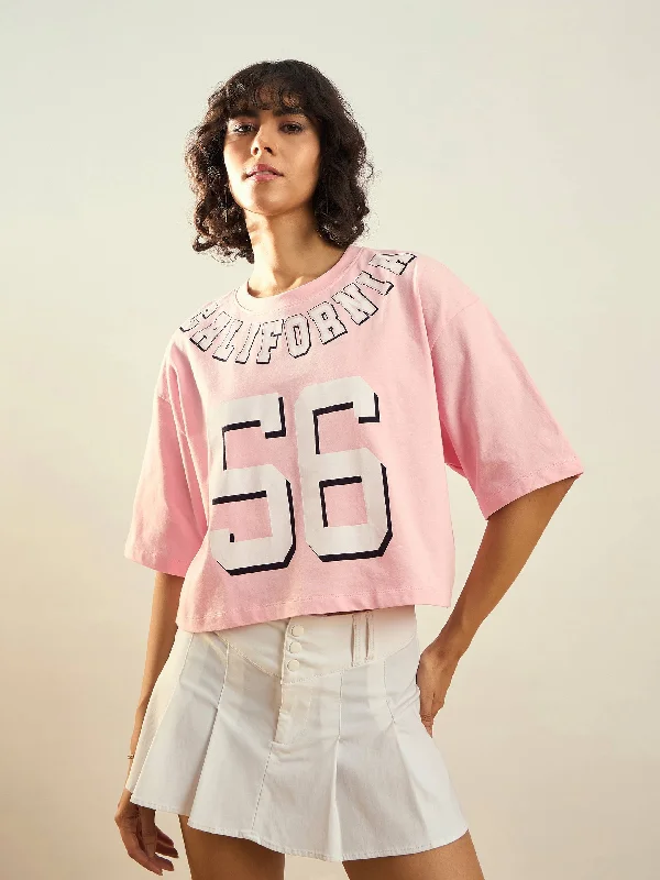 Weekend Discounts to Grab Women Prysm Pink CALIFORNIA Printed Crop T-shirt