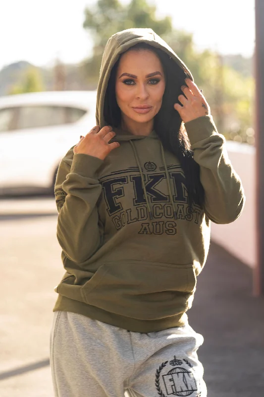 Weekend Savings Sensation Varsity| Women's Premium Gym Hoodie | Khaki