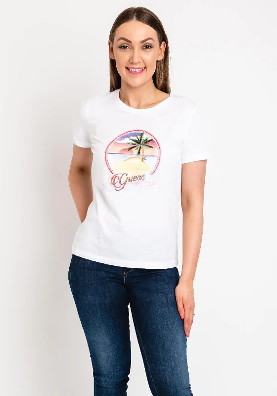 Weekend Savings Spree Guess Womens Tropical Graphic T-Shirt, White