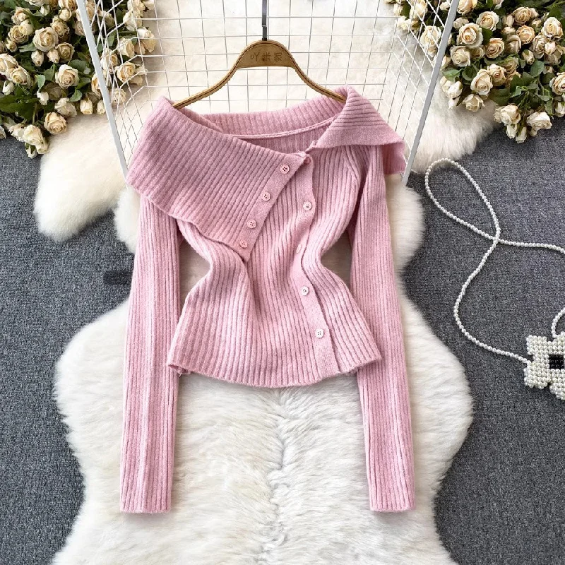 Midnight Madness off-shoulder knitted jacket women's casual sweater      S4099