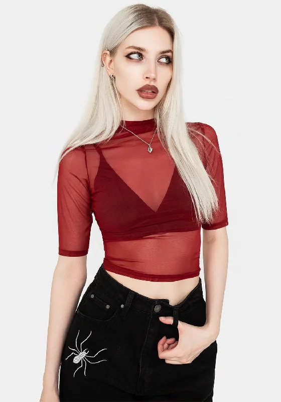 Super Bargain Jinx Mesh Short Sleeve Top - Red
