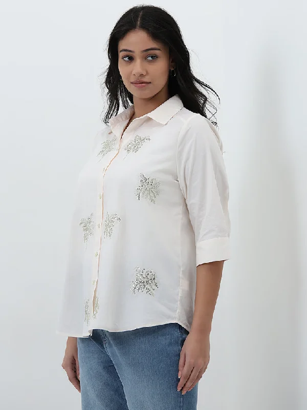 Year-End Sale Gia Cream Embellished Cotton Shirt