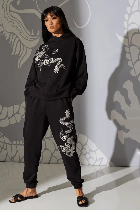 Overstock Dragon French Terry Embroidered Unisex Hoodie