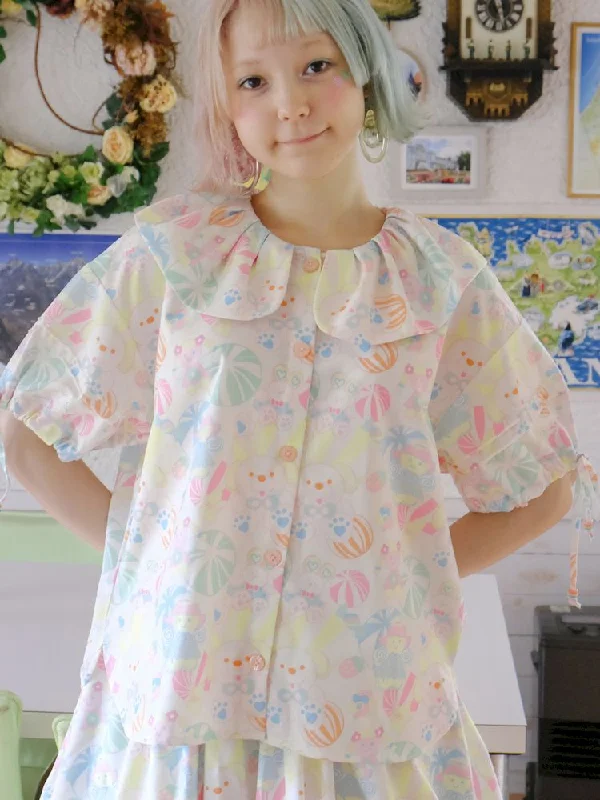 Bargain Prices Candy Printed Cute Doll Collar Girl Shirt [S0000009085]