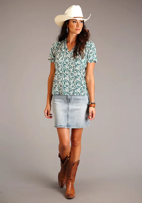 New Arrival Stetson Womens Floral Print Jade 100% Rayon S/S Blouse