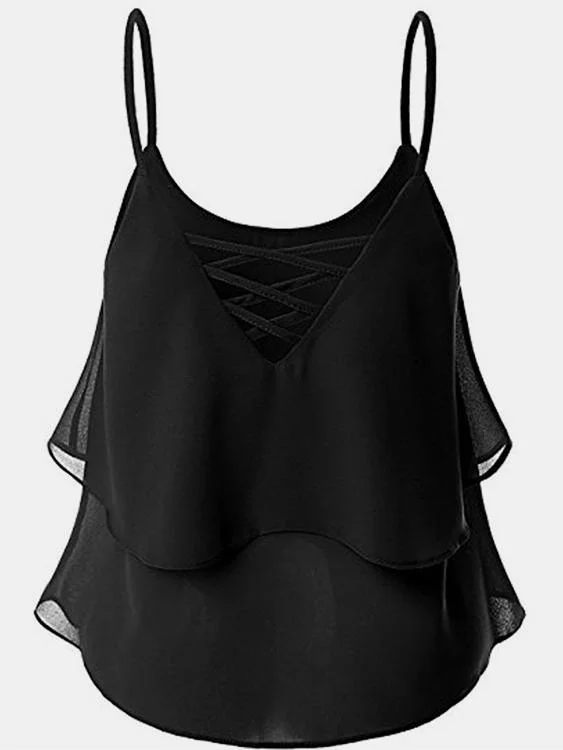 Price Drop Alert Custom Round Neck Lace-Up Sleeveless Black Cami