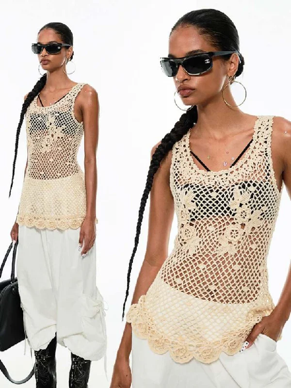 Weekend Deals That Impress Crochet Floral Race Tank TOP [S0000009171]