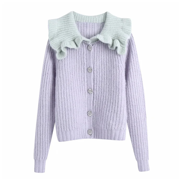 Savings Alert Sweet ruffled baby collar sweater coat female  7152