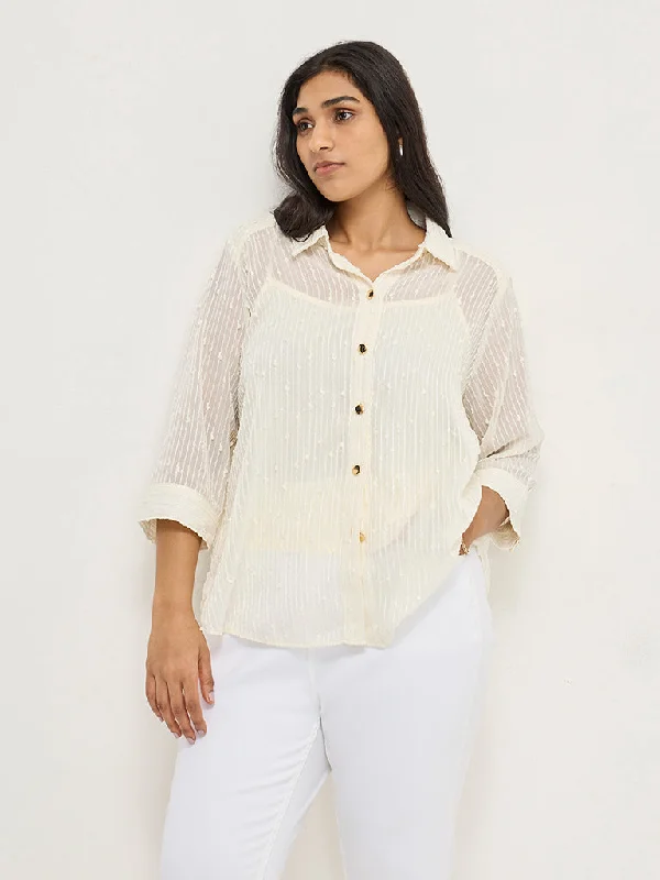 Can't Miss Gia Cream Embroidered Shirt with Camisole