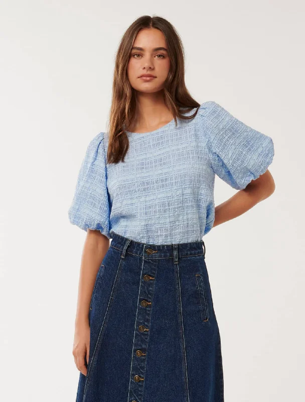Mega Sale Sara Check Bubble Sleeve Top