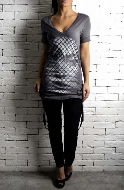 Time-Limited Offer Mesh Face V Neck - Grey