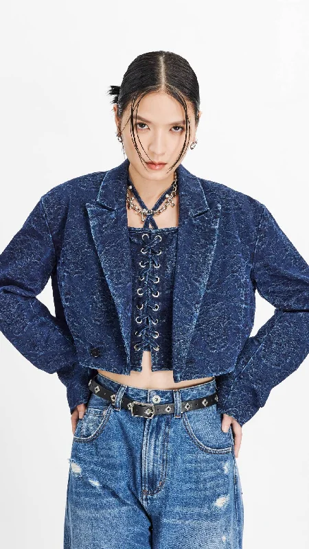 Crazy Savings Cropped Jacquard Denim Blazer