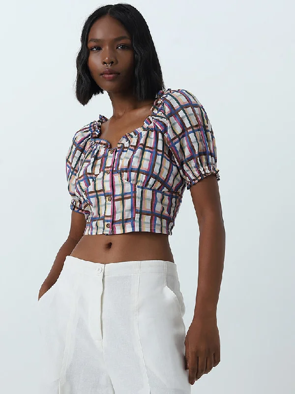 Weekend Savings Spectacular Bombay Paisley Multicolour Checks Printed Cotton Crop Top